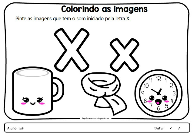 Explore as imagens e pinte aquelas que começam com o som da letra X.