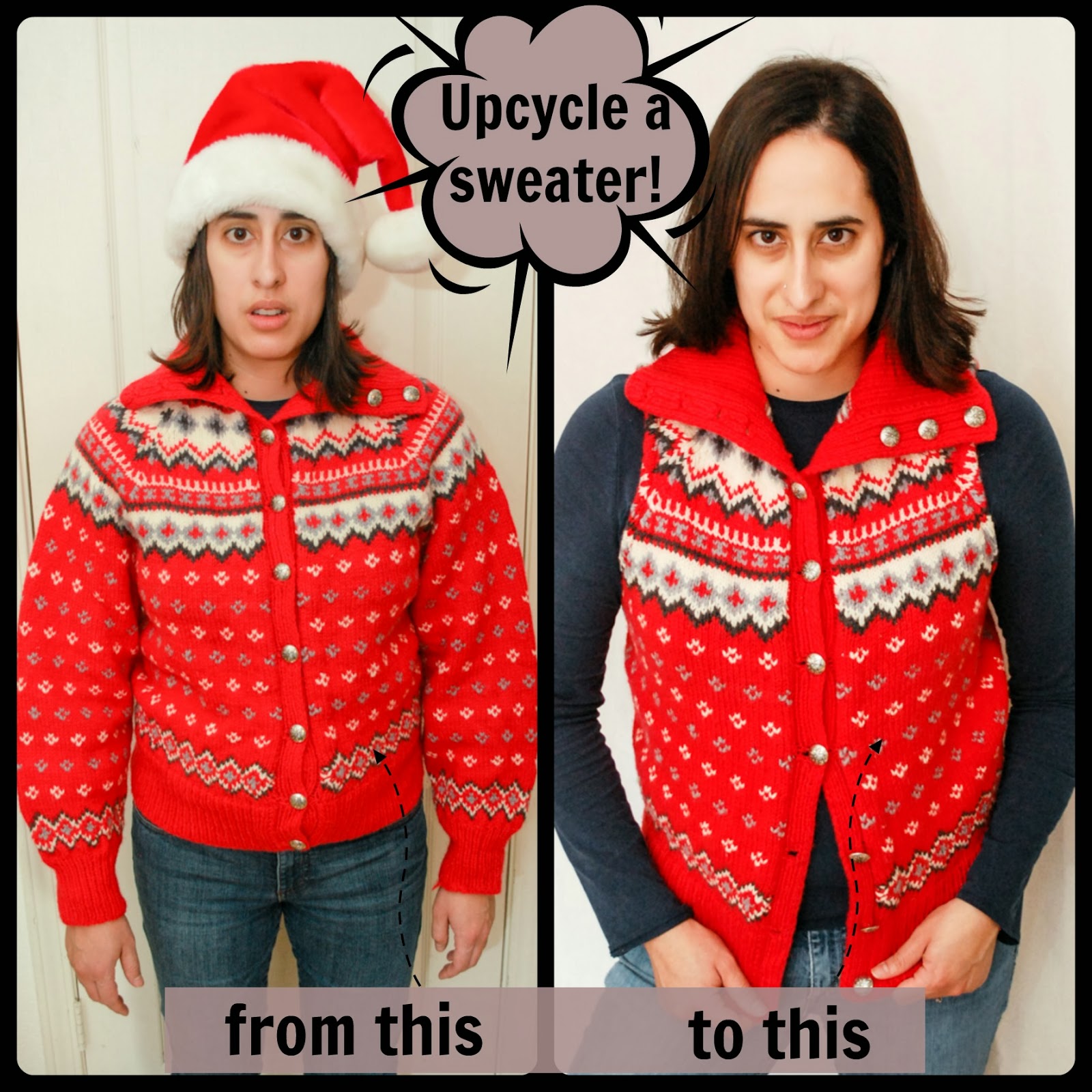 Easy Upcycled Sweater Vest Tutorial - click through and learn how to make one.