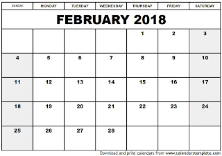 Free Printable Calendar February 2018