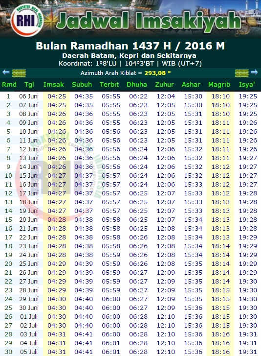 Jadwal Puasa Ramadhan dan Imsakiyah Batam 2016  Antara Post