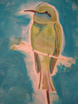 Green Bee Eater painting in acrylic + Bird painting