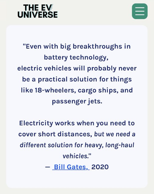 Even with big battery technology break throughs, electric vehicles will probably never be practical for things like 18-wheelers, cargo ships or passenger jets.