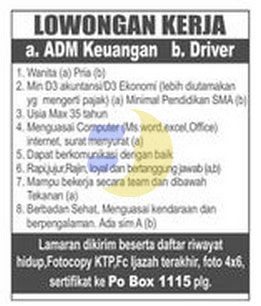 Lowongan Kerja Driver/ Sopir di Lampung Maret 2018