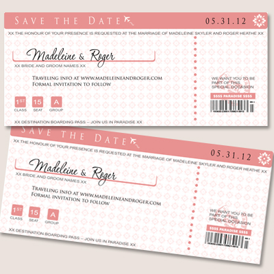 boarding pass wedding invitations. Boarding Pass Save the Date by Beach 