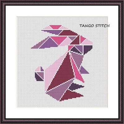 Pink rabbit geometric cross stitch pattern Cute animals embroidery - Tango Stitch