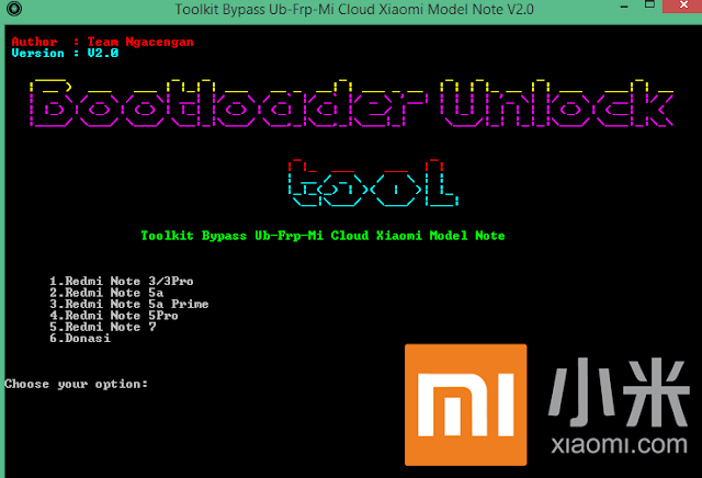 TOOLKIT BYPASS UBL XIAOMI MODEL NOTE
