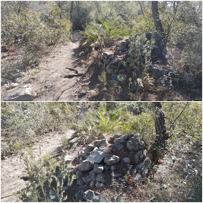 CUNIT - PUIG DE LA MINA - PUIGDETIULA-TURÓ DE L'AVENC - AVENC SANT ANTONI, corriol entre el Turó de l'Avenc i la Carrerada de Santa Coloma i fita de pedra en forma rodona