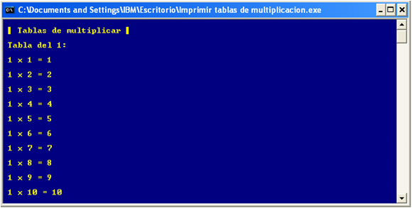 Imprimir tablas de multiplicacion