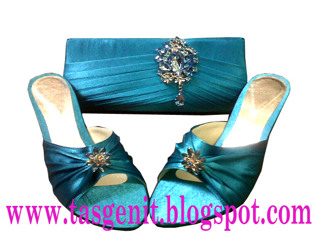 TAS PESTA Lipit Bros Biru dan Sandal Pesta Biru (KODE 1103)