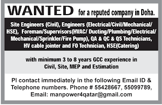 Wanted For A Reputed Company In Doha