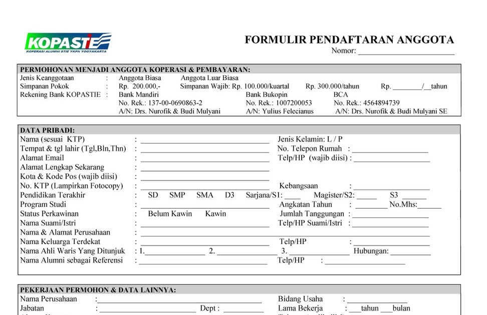 KOPASTIE YKPN YOGYAKARTA: FORMULIR PENDAFTARAN ANGGOTA