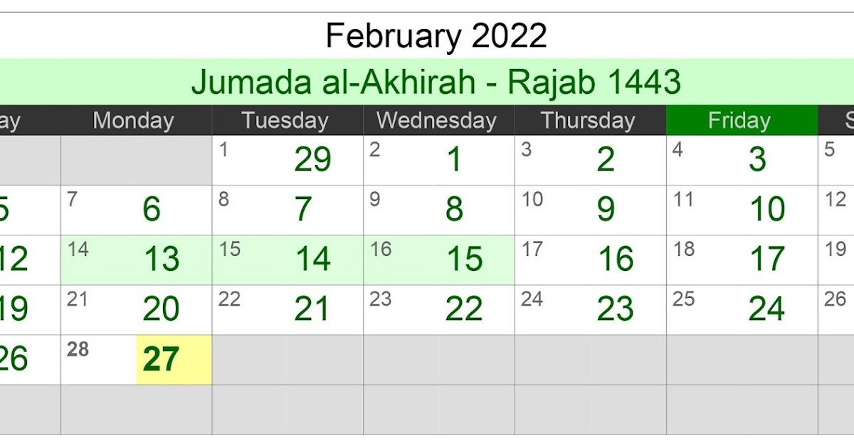 Kalender Hijriah Bulan Februari 2022 Lengkap Jadwal Puasa - Enkosa.Com