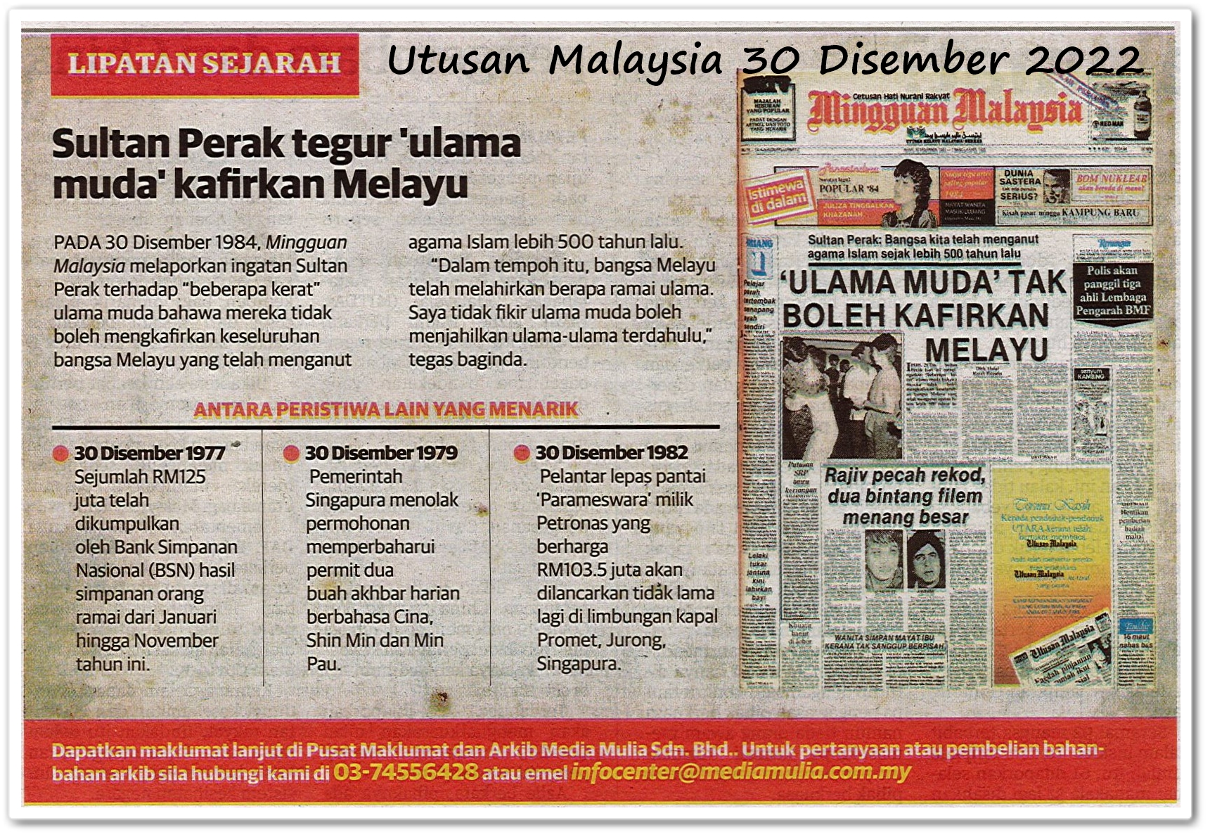 Lipatan sejarah 30 Disember - Keratan akhbar Utusan Malaysia 30 Disember 2022