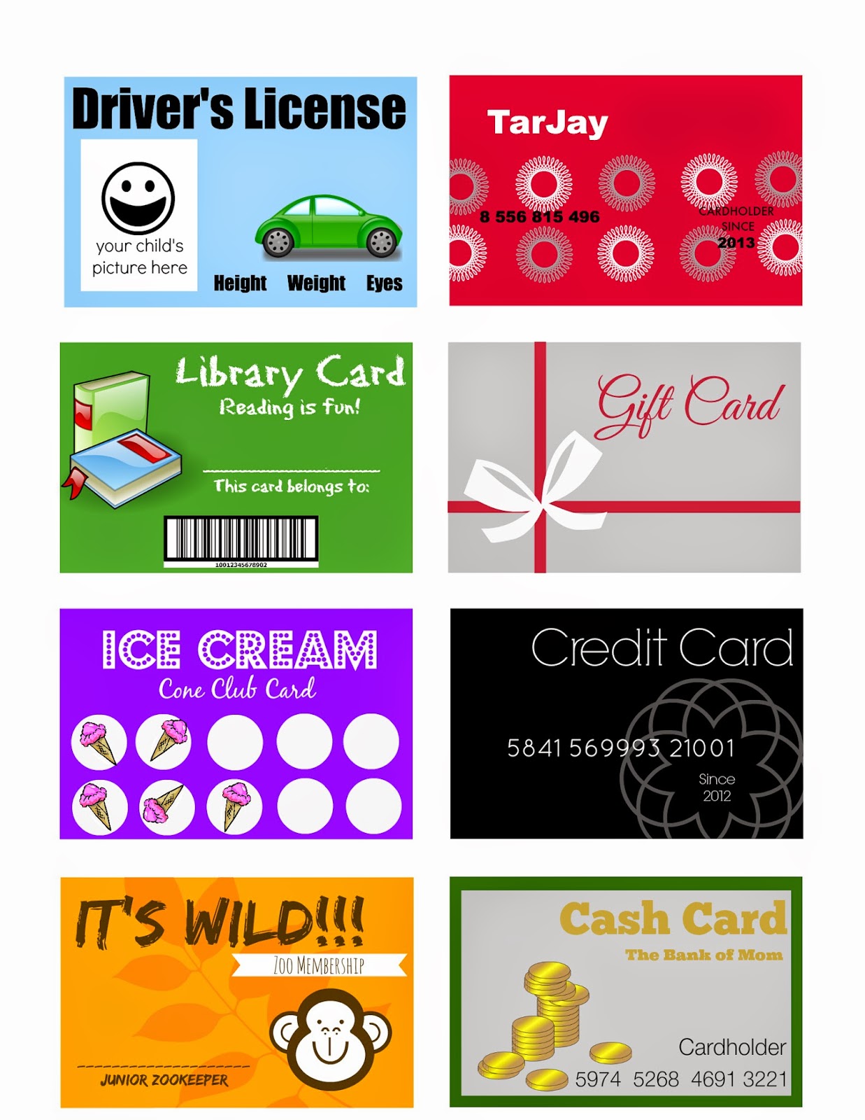Elegant Crafts: Printable Pretend Play cards for kids (fake IDs, credit ...