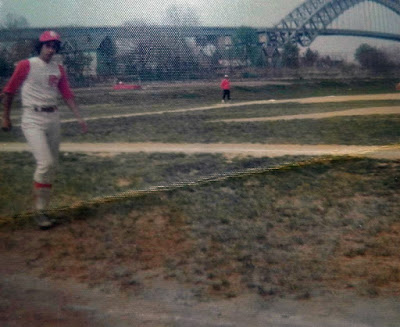 Joey Mondello playing ball with Port Richmond High School 1975. That's the Bayonne Bridge in the background.