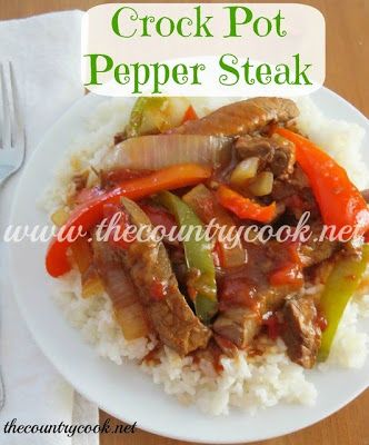 Crock Pot Pepper steak is made with tender beef strips, peppers, onion and a tomato based sauce. It couldn't be easier and the flavor is amazing!
