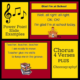 photo of: Power Point Slide Examples for "Glad I'm at School" by Debbie Clement 