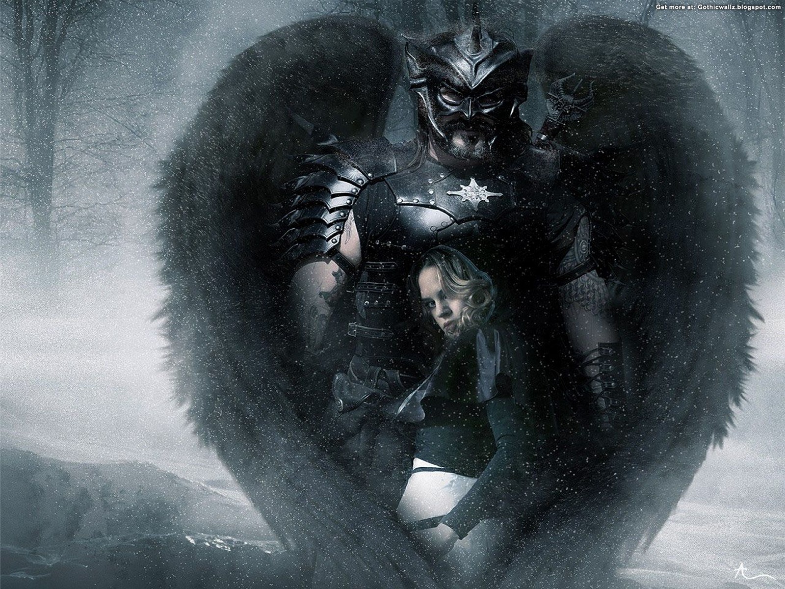 Dark Angel with Girl | Gothic Wallpaper Download