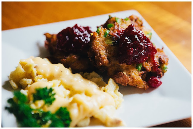 Turkey Cakes with Potato Spätzle and Gravy