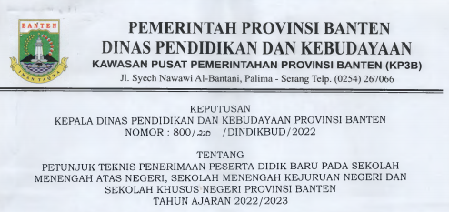 Jadwal atau Juknis PPDB SMA SMK dan SKH Provinsi Banten Tahun Ajaran 2022/2023