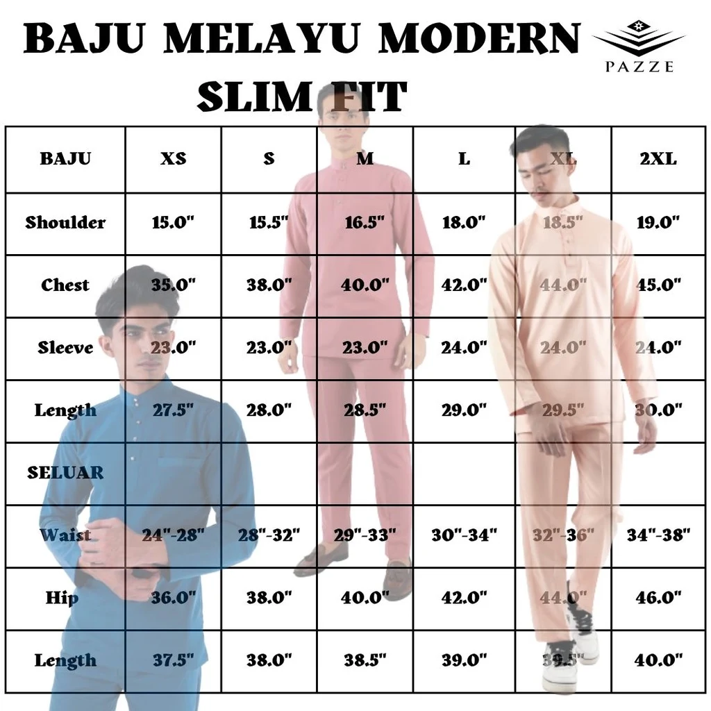 Baju melayu modern slim fit PAZZE dari RM50 Murah