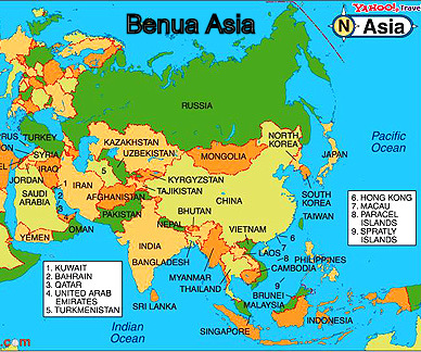 Letak, Batas dan Luas Benua Asia Lengkap