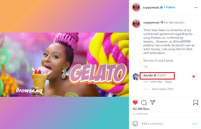 Singer Davido Reacts To DJ Cuppy Suing Israel DMW