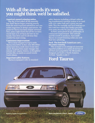 Ford Taurus Ad Measures 11 x 8 Graded Fine Minor flaws