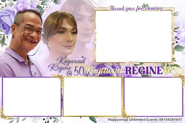 purple floral 50th photo booth layout