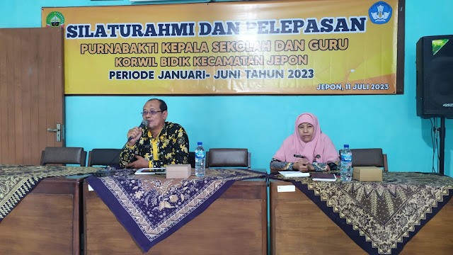 Sambutan Arifin Ka Korwil BIDIK Kecamatan Jepon pada Silaturahmi dan Pelepasan Purnabakti Januari -Juli 2023