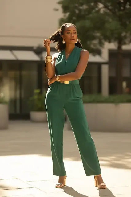 Emerald Green Jumpsuit + Gold Accessories