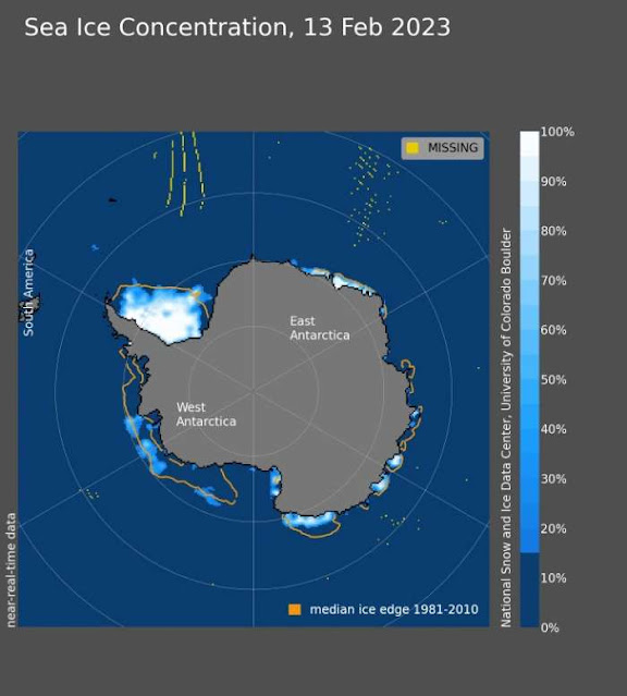Este mapa muestra la actual extención de hielo marino en la Antártida