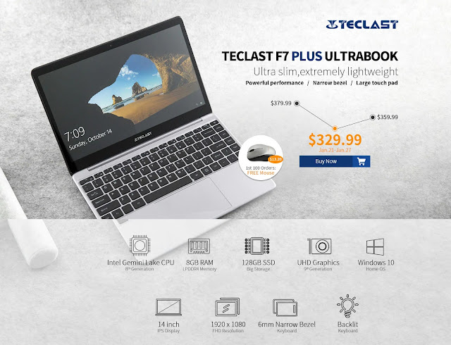 【Teclast F7 Plus】もっと薄く、もっと軽く。329ドルながら8GB RAMにSSD搭載、14インチのモバイルノートTeclast F7 Plus登場