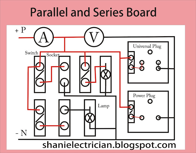Parallel And Series Board with Ampere and Volt Meter and Power and Light Plug