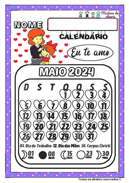 Calendário de maio de 2024,datas comemorativas