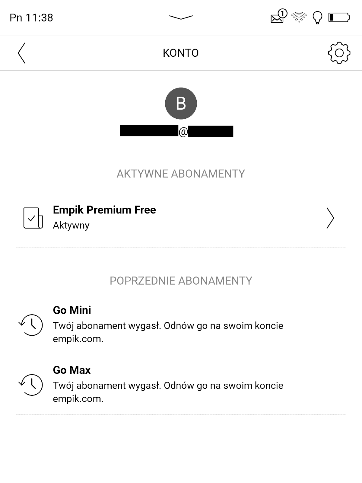 PocketBook InkPad 4 – informacje o aktywnym i poprzednich abonamentach w aplikacji Empik Go