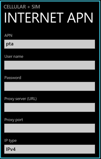 New AT&T apn settings windows phone