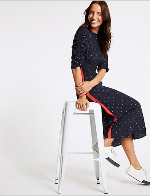 marks and spencer star print half sleeve swing midi dress