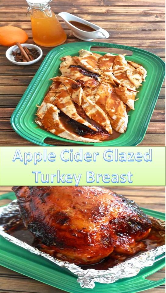 Sage and butter rubbed turkey breast with spiced apple cider glaze. Perfect for small gatherings during the holiday season.