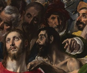 Imagen: Detalle de figura con sombrero rojo señalando a "Cristo"