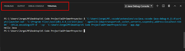 Consola Visual Studio Code JAVA