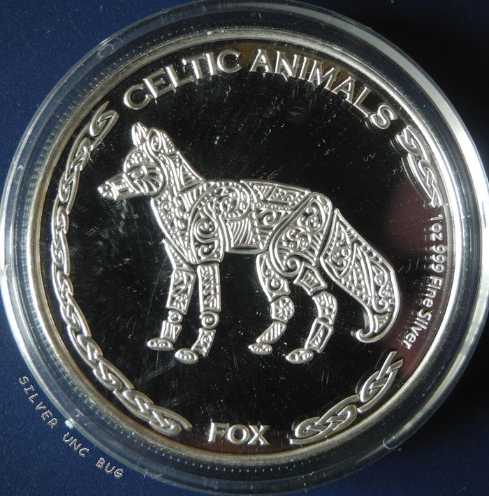 Монета  Лис из серии Кельтские животные 2019 Чад 1 унция серебра