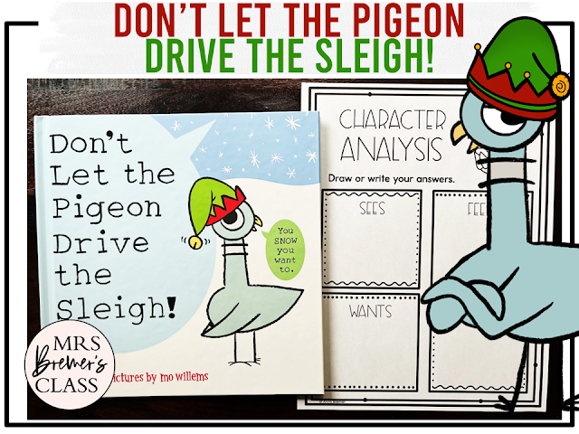 Don't Let the Pigeon Drive the Sleigh book activities unit with literacy printables, reading companion activities, lesson ideas, and a craft for Kindergarten and First Grade