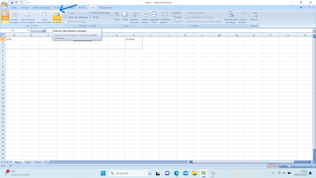 Pantalla completa en Excel