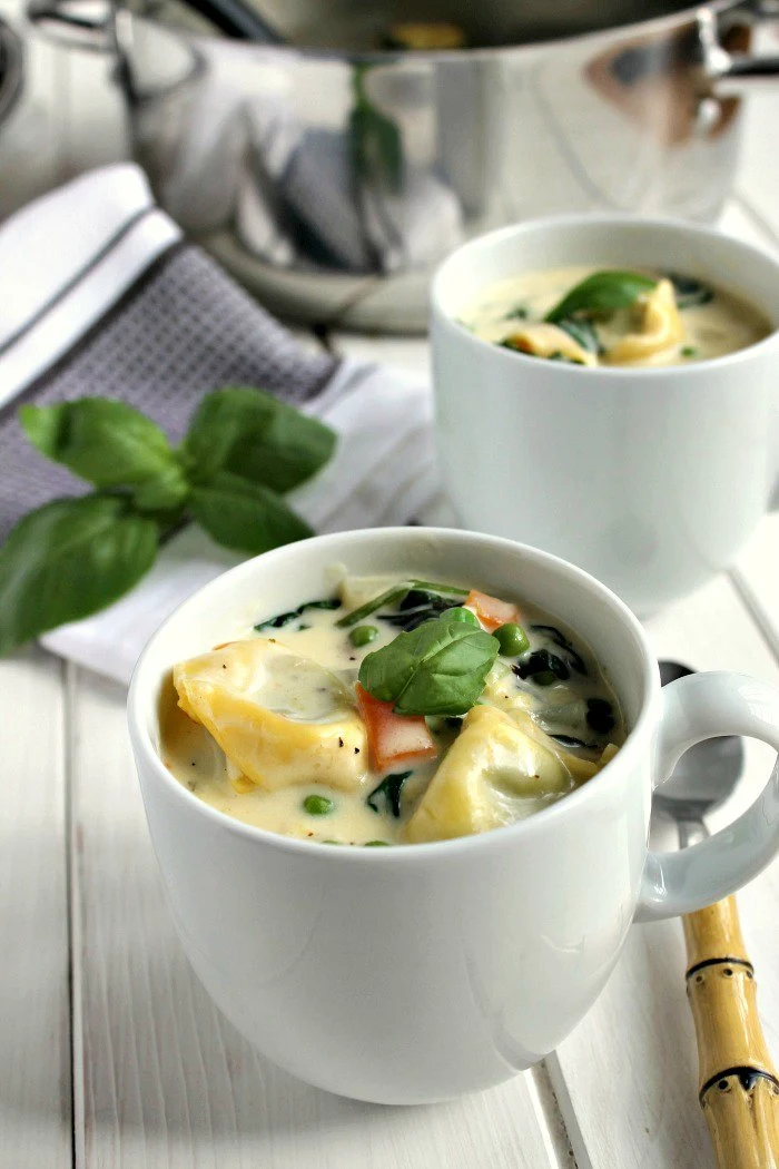 Creamy Vegetable Tortellini Soup in mugs