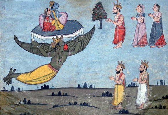 Krishna about to uproot Parijata tree