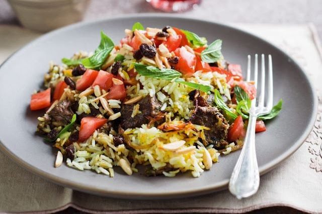 Lamb biryani and form in a plate