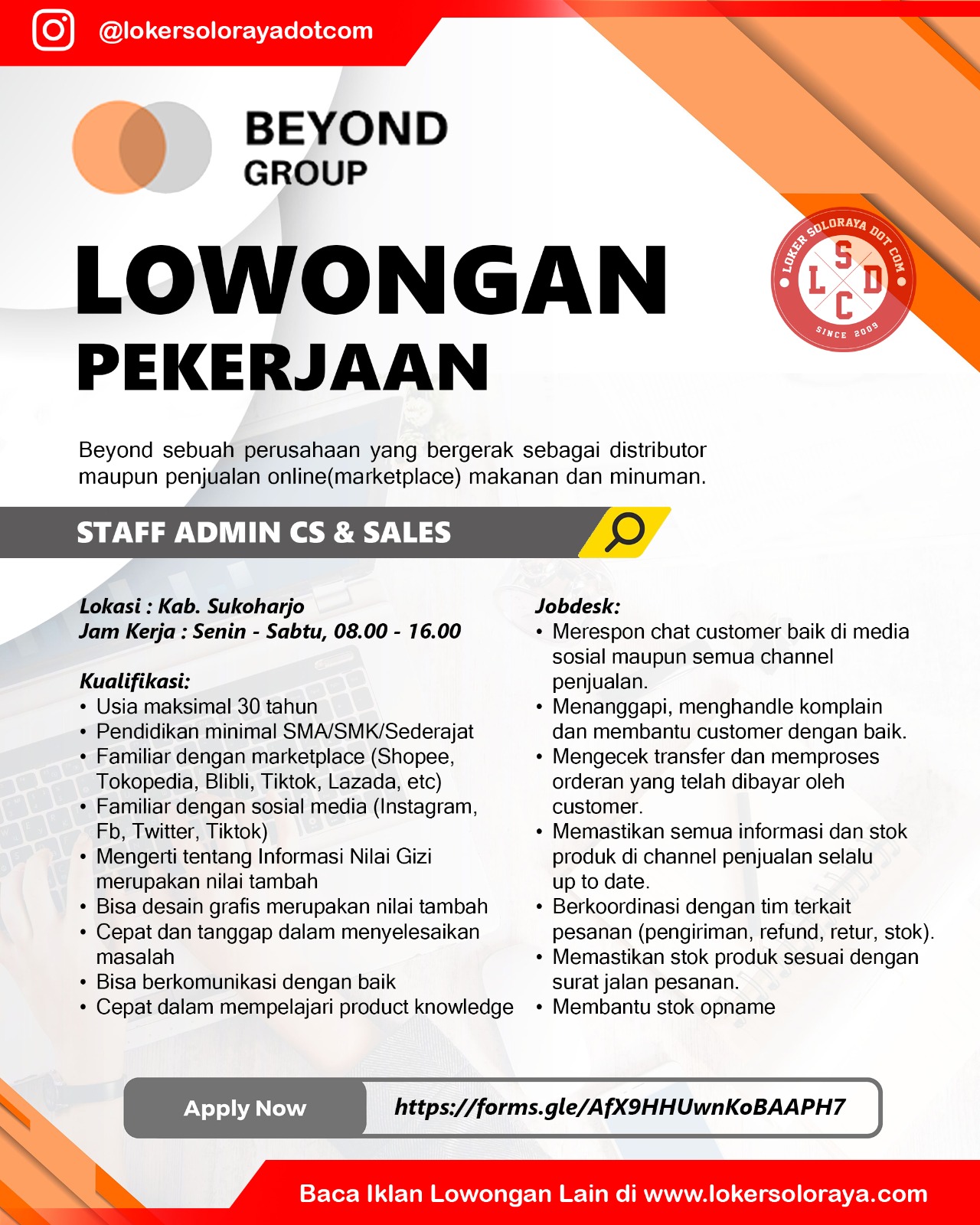 Loker Bulan Agustus 2024 di Beyond Group Solo Raya