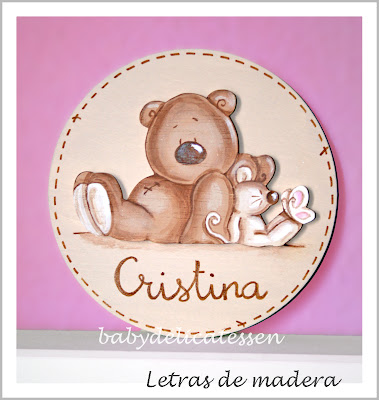 placa de puerta infantil oso y ratón  nombre Cristina babydelicatessen