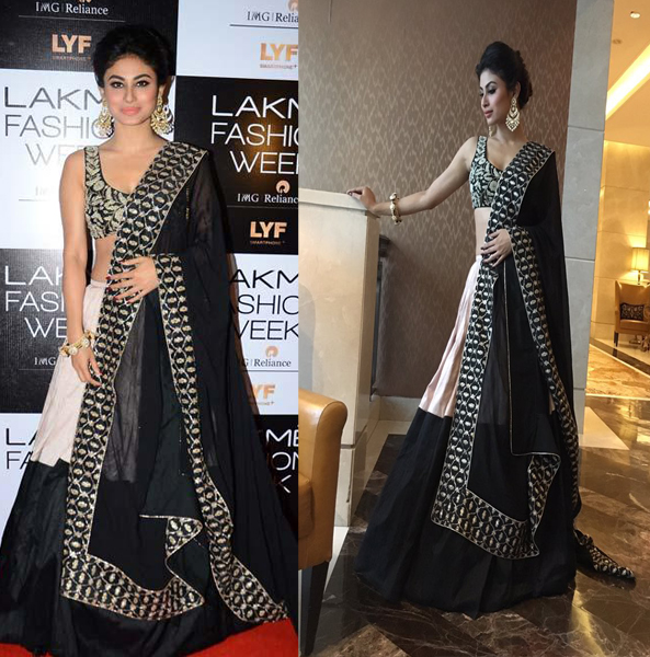 Mouni Roy in Black Lehenga Choli by Payal Singhal